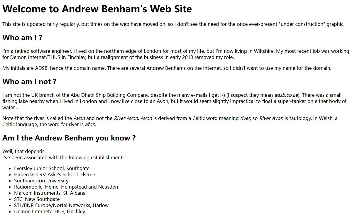 Andrew Benham's Web Site