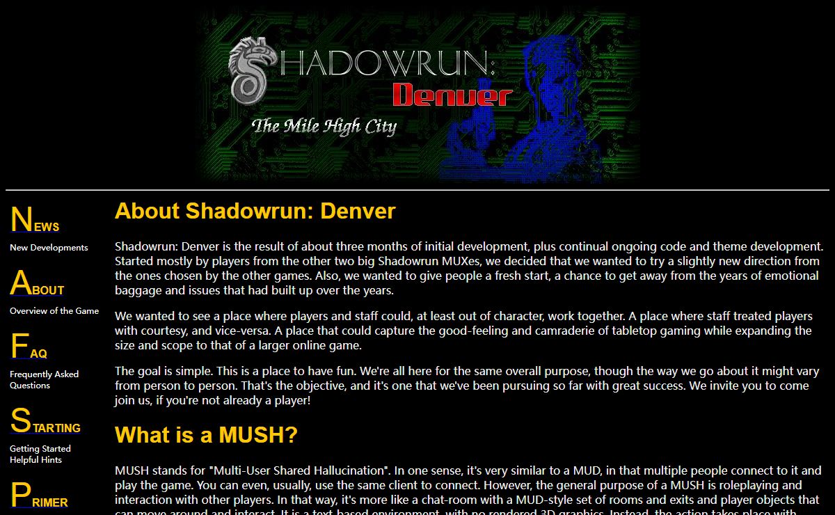 Shadowrun Denver MUSH: aelfhame.net 1999