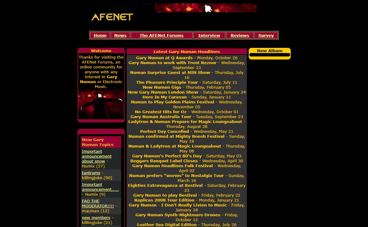 AFENet - The Interactive Gary Numan Site