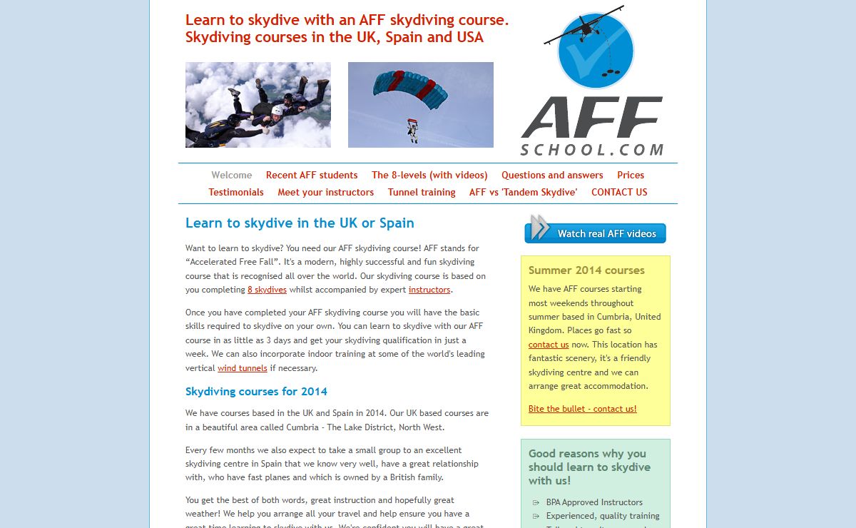 Learn to skydive with an AFF skydiving course from British Parachute Association instructors. Skydive in as little as 3 days with our skydiving course.