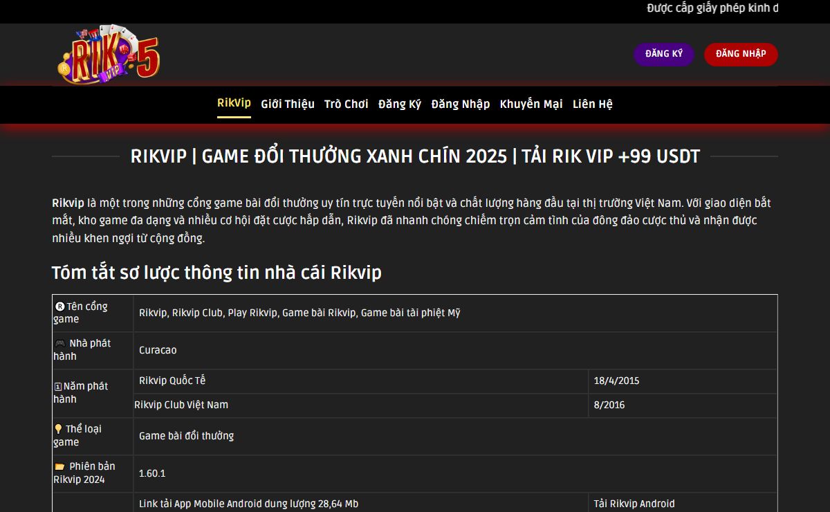 Rikvip | Tải Rik Vip +99 USDT | Game đổi thưởng số 1 VN