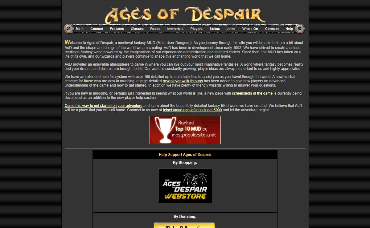 Ages of Despair LpMud - Medieval Fantasy Multi-User Dungeon Adventure Game
