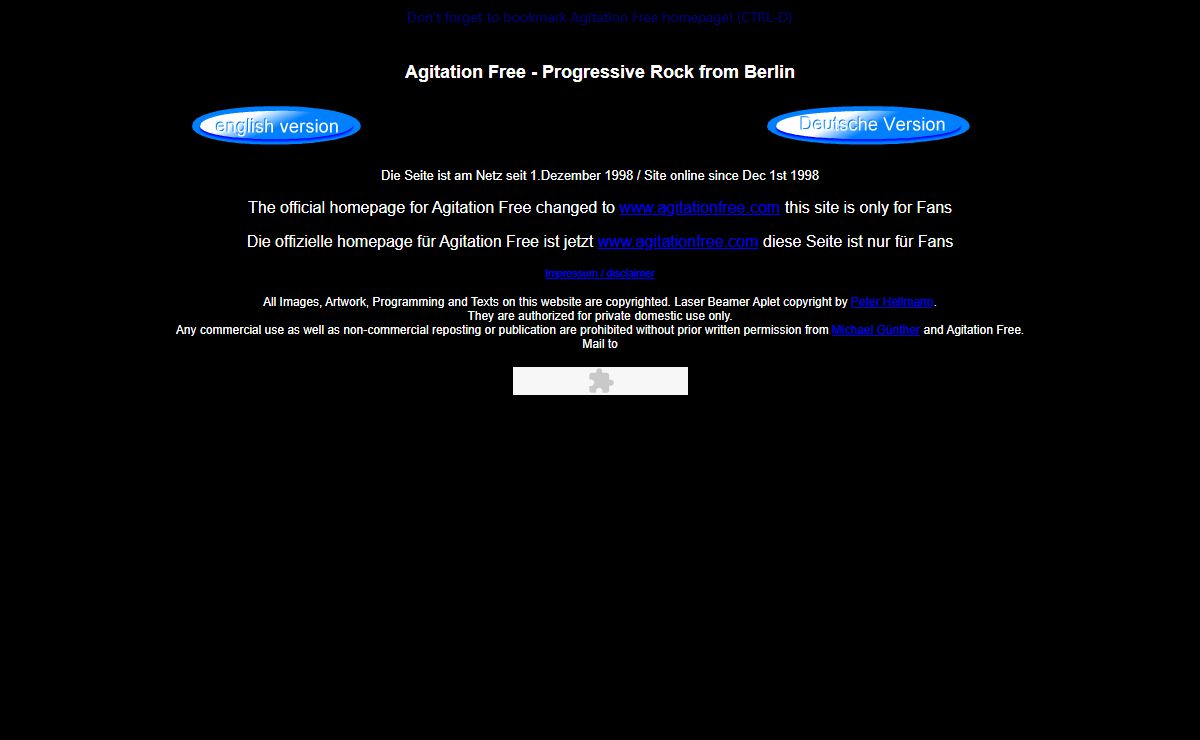 Licensed Archive Homepage Agitation Free by original founding member Fame