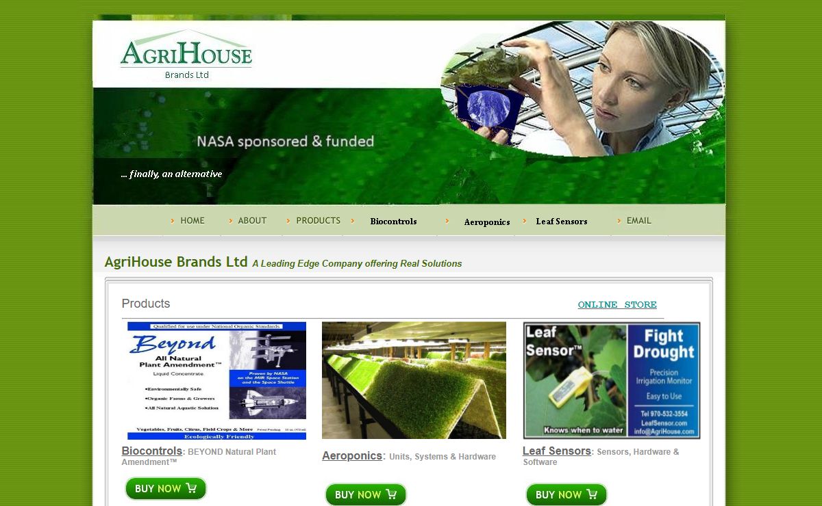Index - AgriHouse real solutions, NASA sponsored and funded, Finally a natural alternative!. AgriHouse.com