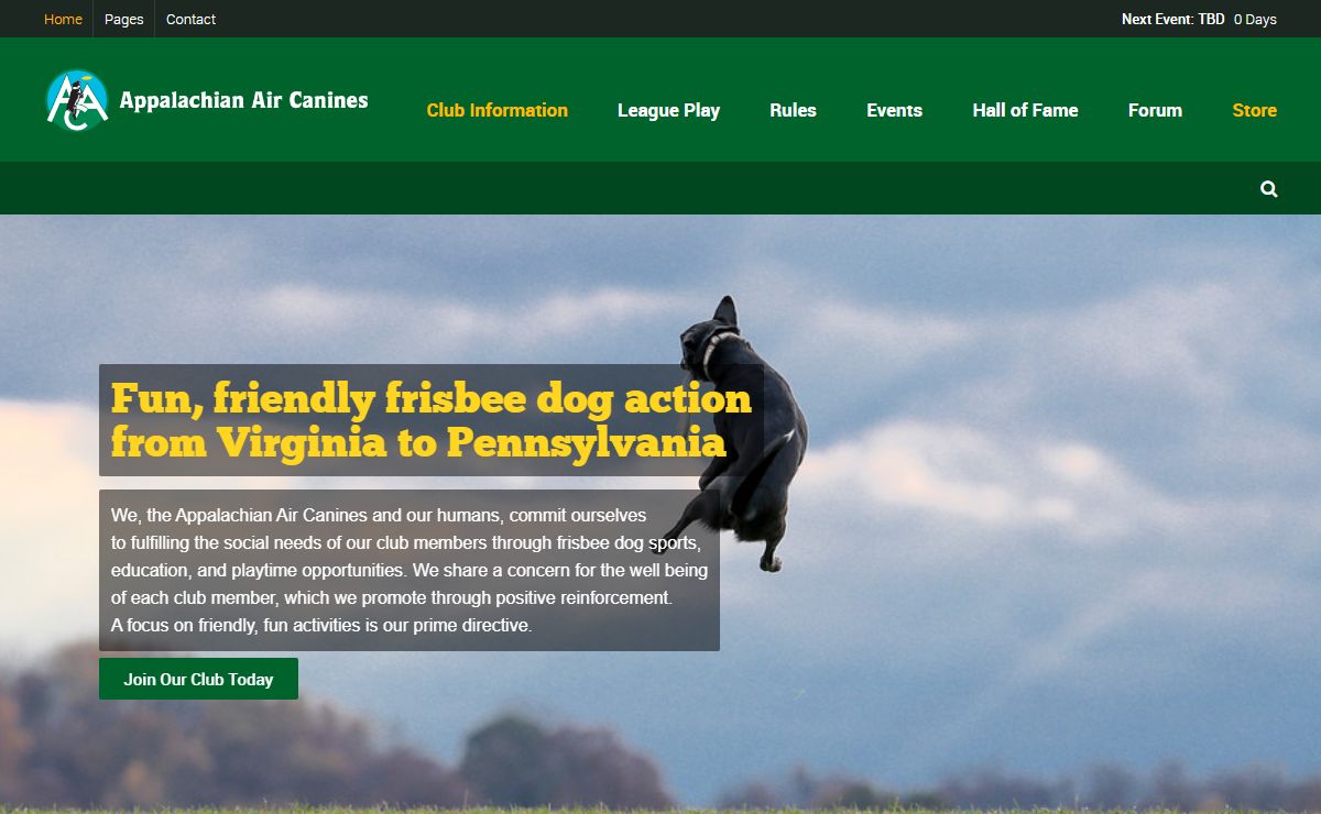 Appalachian Air Canines – Appalachian Air Canines is a frisbee disc dog club in Virginia, Maryland, Pennsylvania and Washington DC.