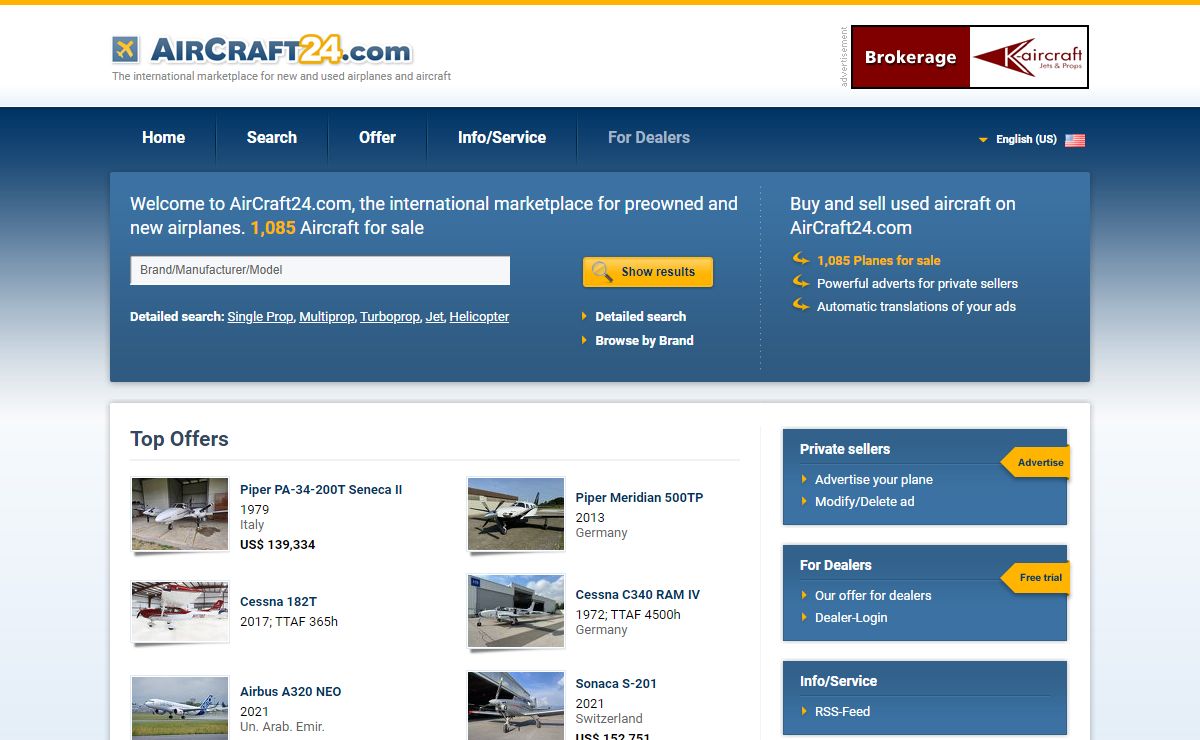 Used Aircraft and Airplanes for Sale - AirCraft24.com