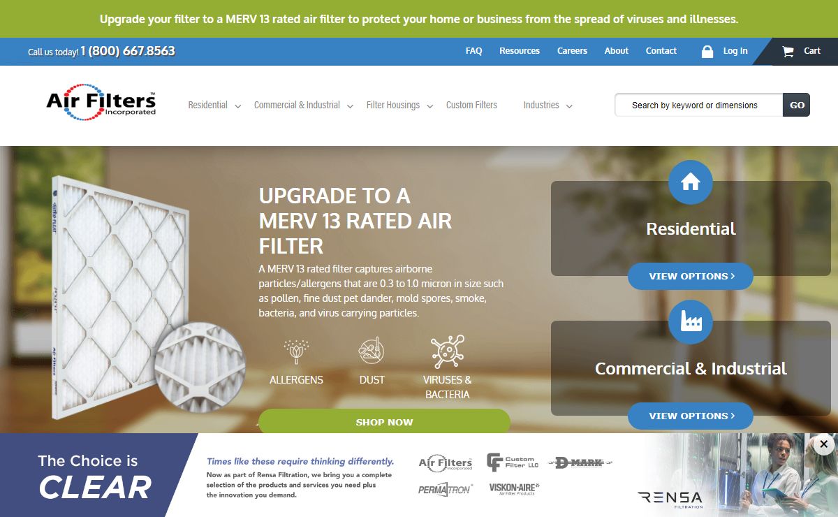 Order Replacement Air Filters Online for Residential or Commercial Air Filtration | Air Filters, Inc.