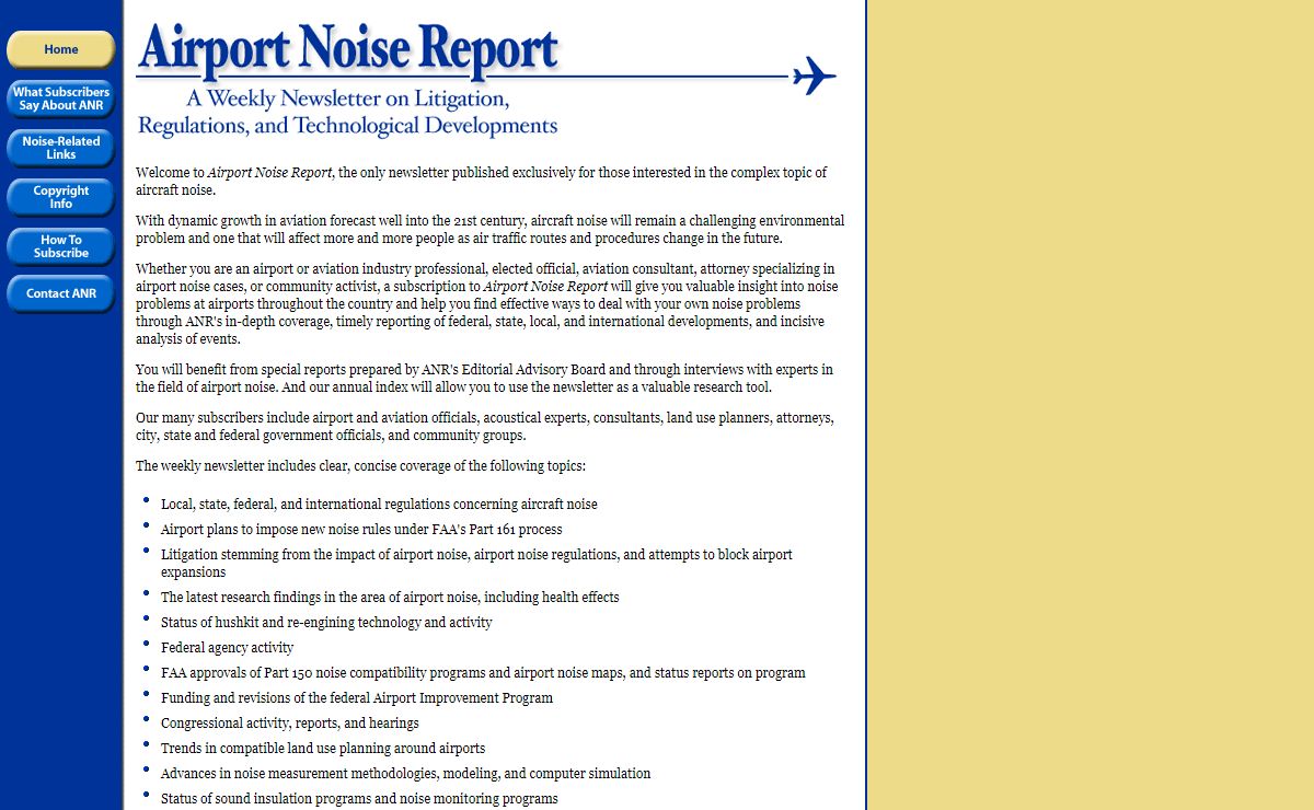 Airport Noise Report - Newsletter - How to Subscribe