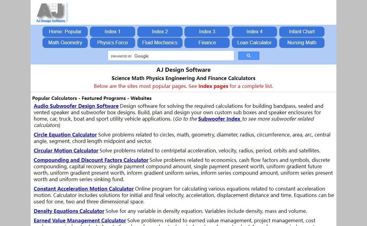AJ Design Software - Math Science Engineering Finance Physics Health Calculators Apps