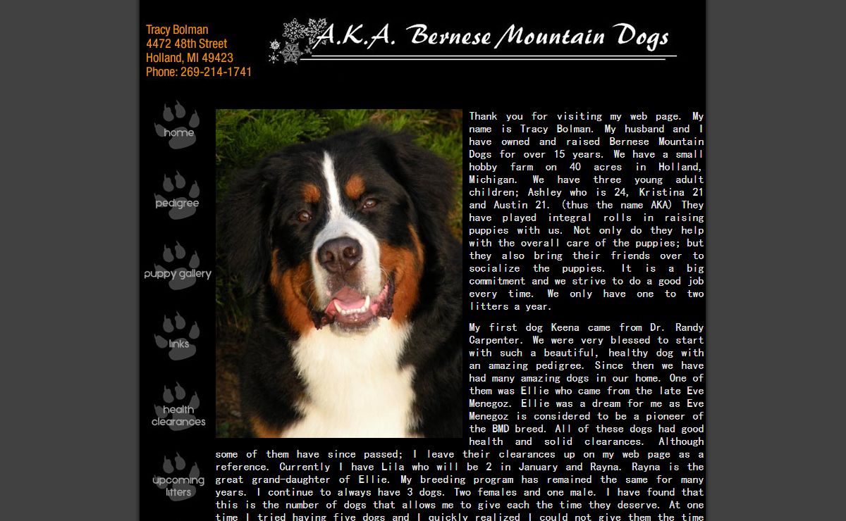 AKA Bernese Mountain Dogs - http://www.akabernesemtdogs.com