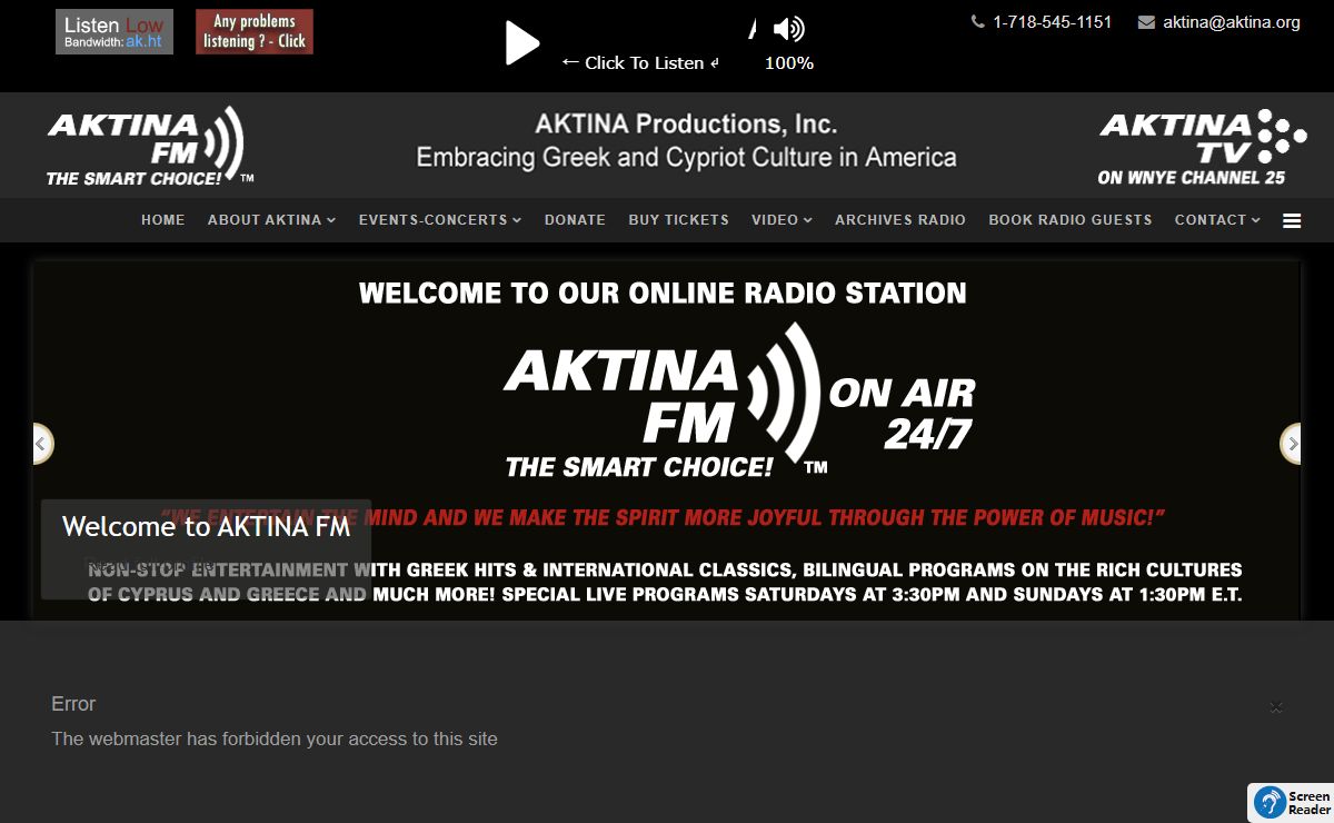 AKTINA FM | Greek American Internet Radio | AKTINA FM On The Air 24/7 | Listen Online | The Smart Choice for the finest Greek radio programming available | Broadcasting since 1993 | Internet Radio Station | Best Music Selections | 24/7 Online | On the Air | Greek radio programming | Greece | Hellas | Cyprus