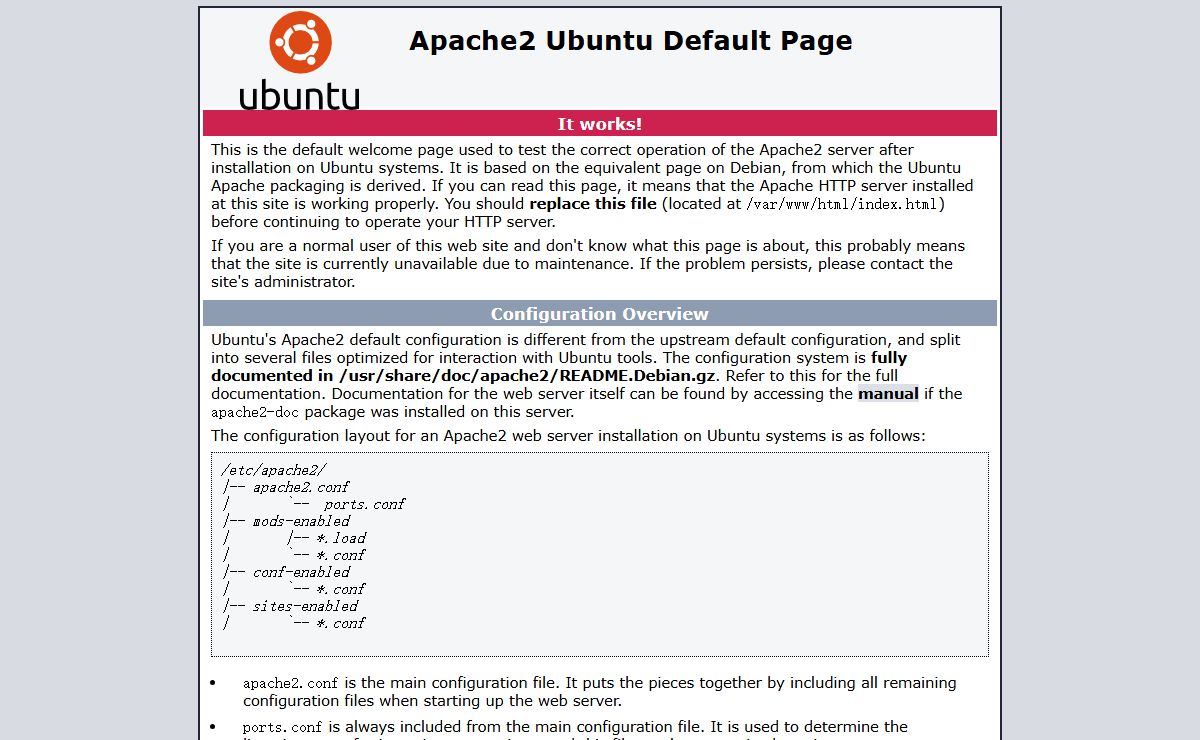 Apache2 Ubuntu Default Page: It works