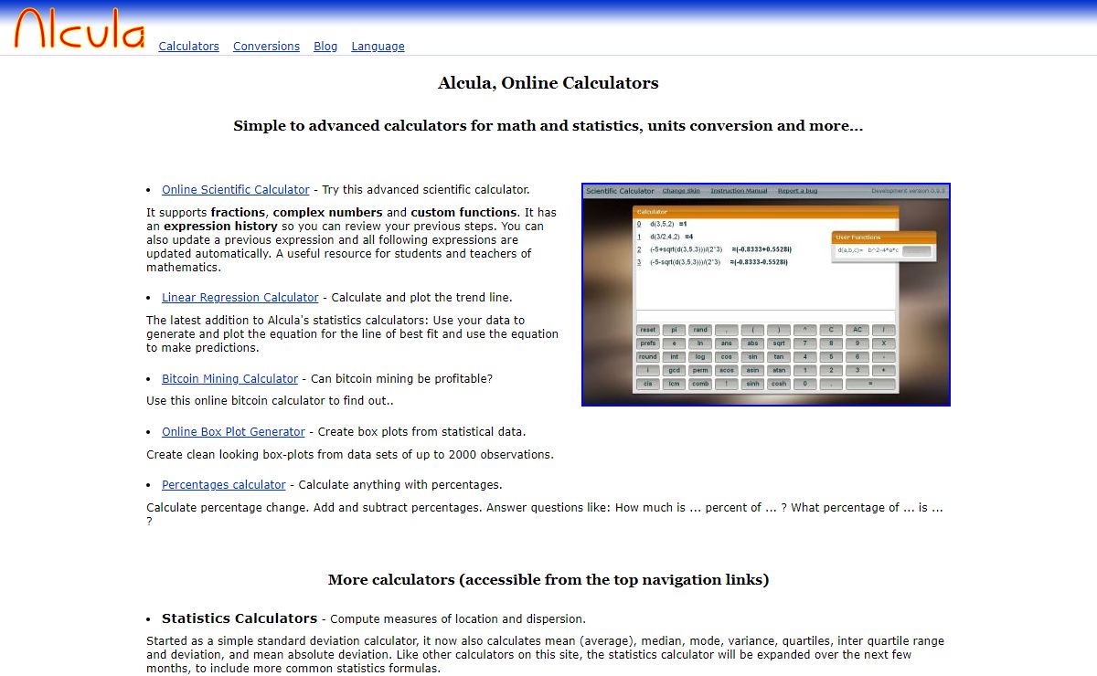 Online Calculators for Math and Statistics