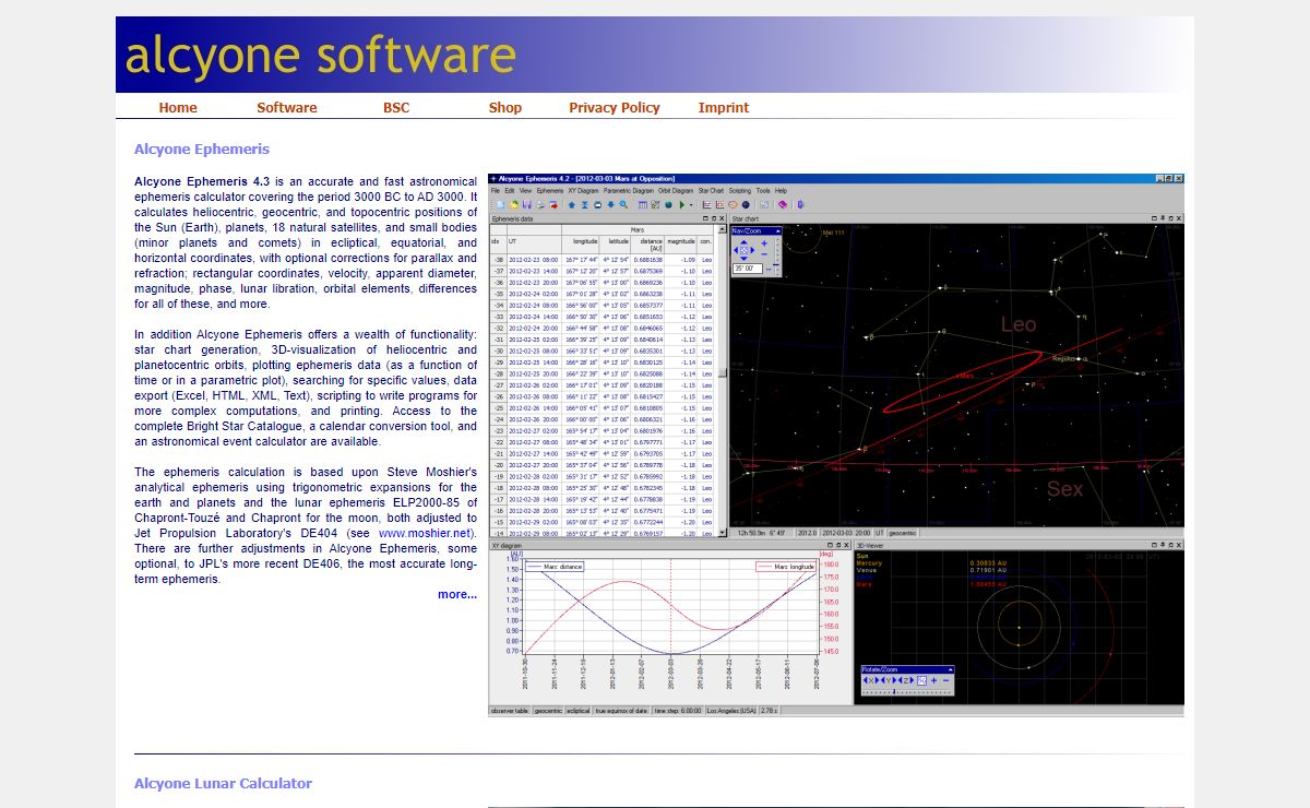 Alcyone Astronomical Software - ephemeris software, astronomical tables, solar eclipse calculator