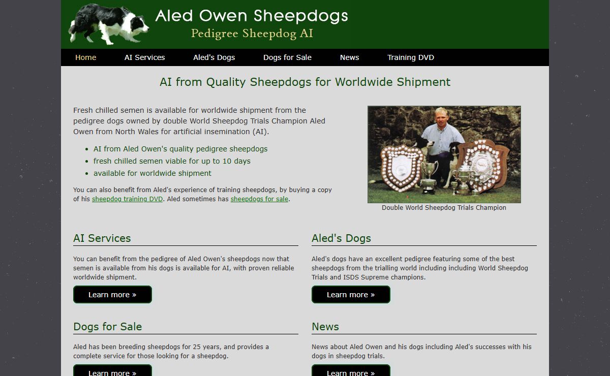 Sheepdog AI semen from dogs of Trials World Champion Aled Owen