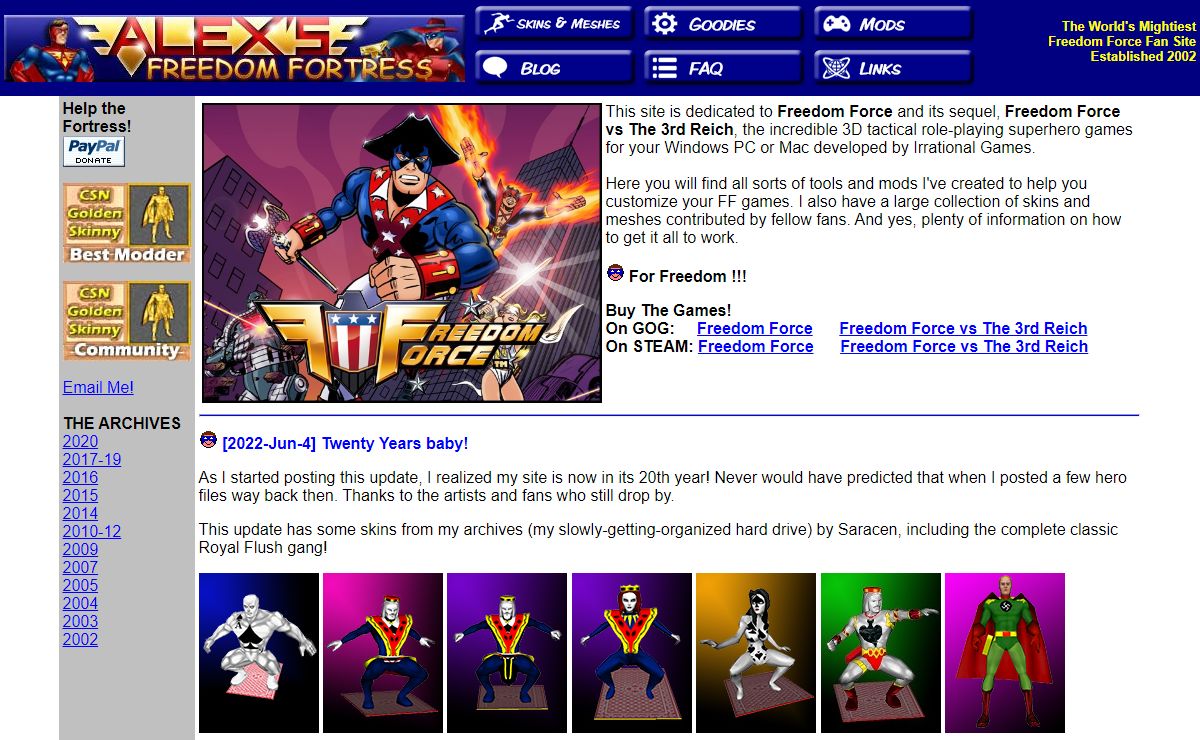 Freedom Force Skins, Freedom Force Meshes, Freedom Force Mods, Superheroes, Hero Files, EZ Tools at Alex's Freedom Fortress
