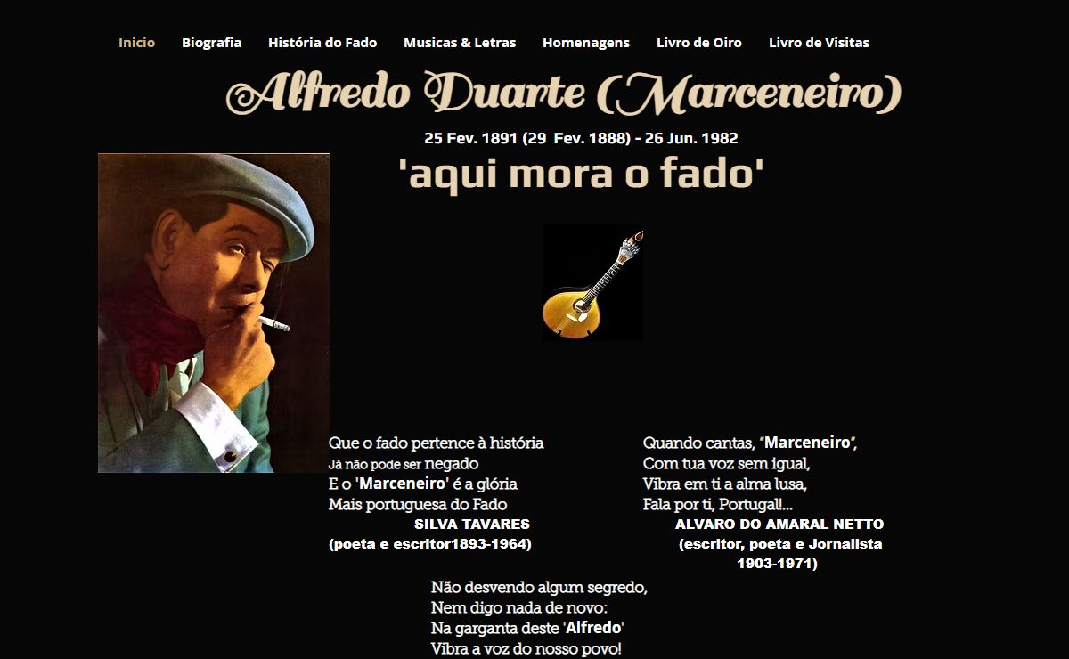 Site oficial Alfredo Marceneiro - 'aqui mora o fado'