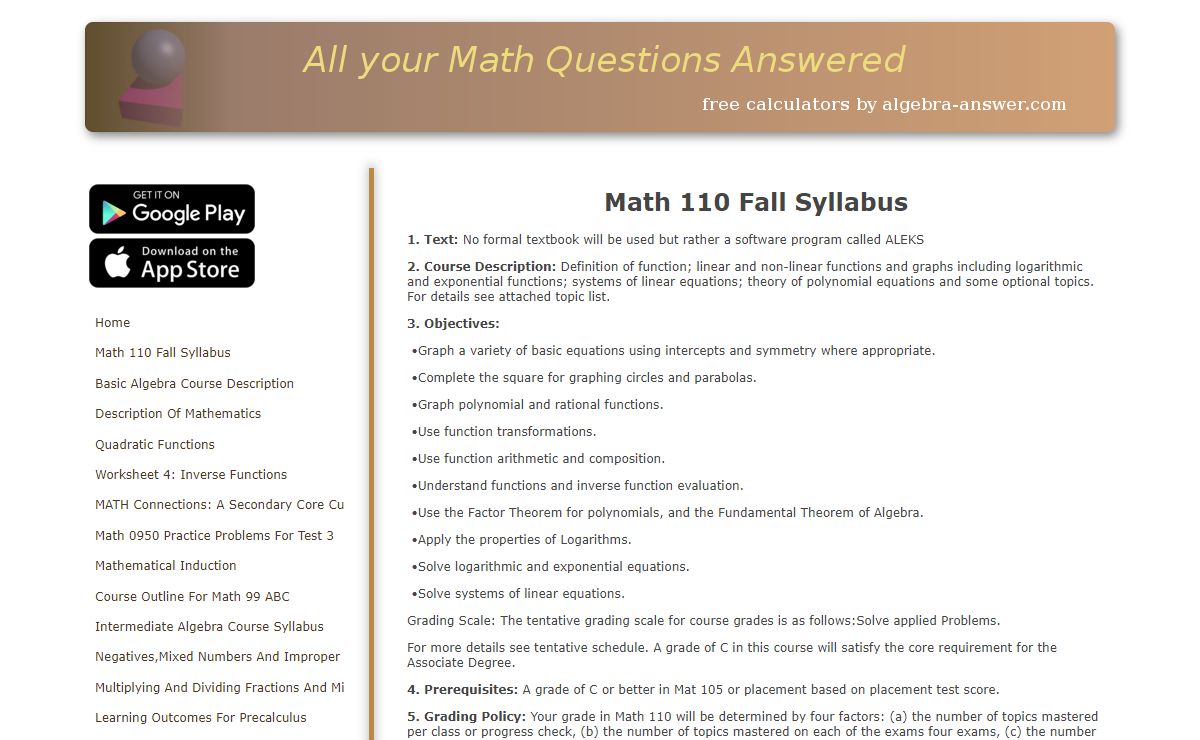 Math 110 Fall Syllabus