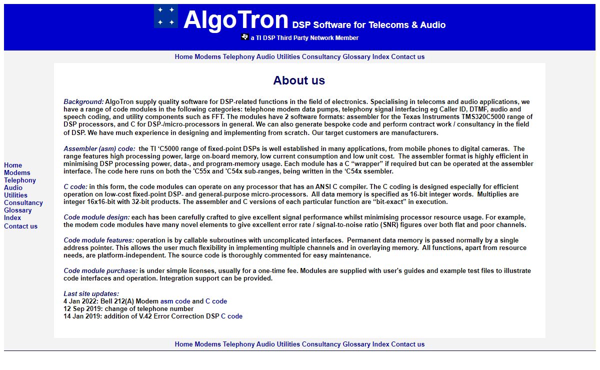 Algotron DSP Code for Telecoms and Audio