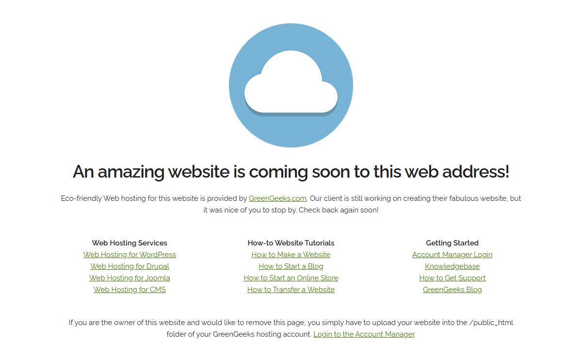 GreenGeeks Customer Coming Soon Page