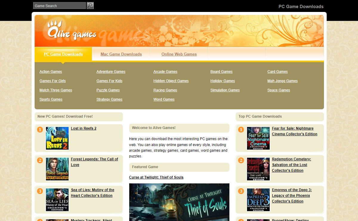 Free PC Game Downloads and Online Web Games at Alive Games