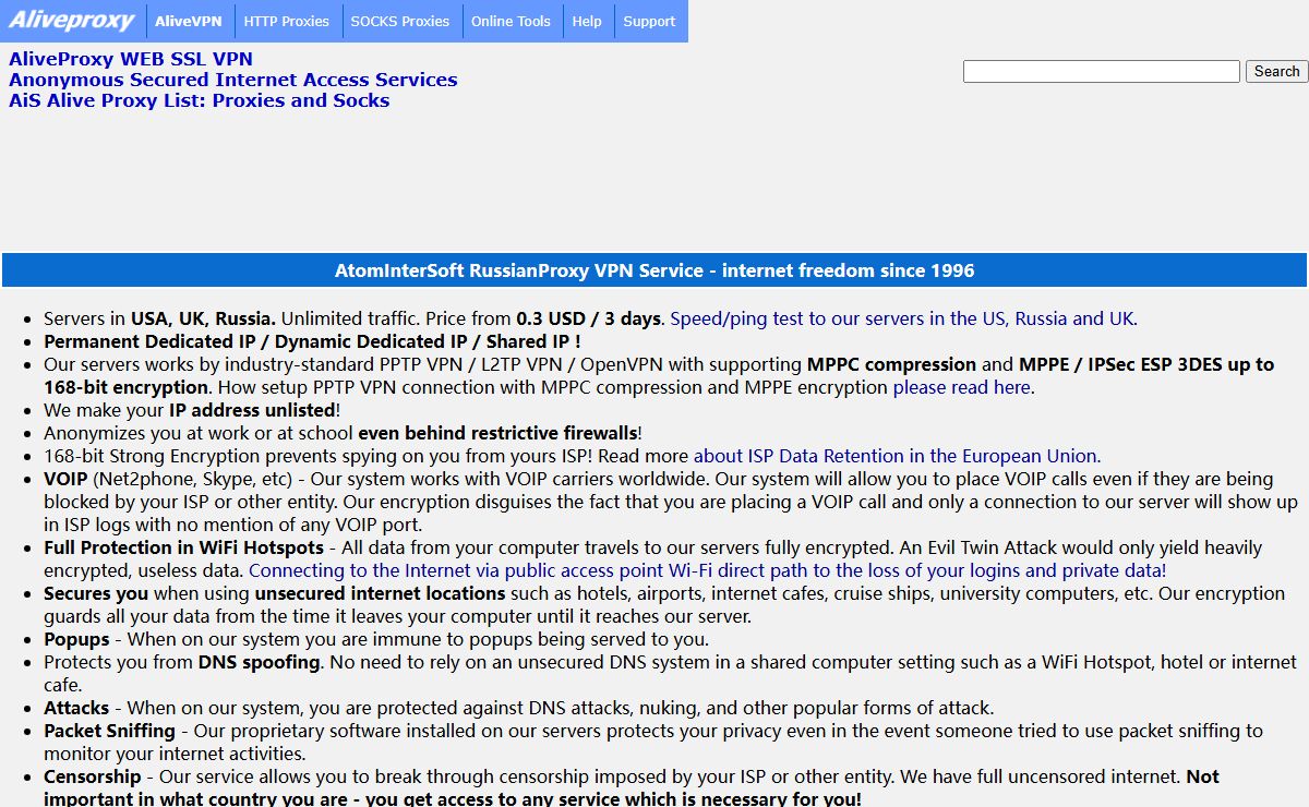 AliveProxy WEB SSL VPN Anonymous Secured Internet Access Services. Tunnel Virtual Private Network