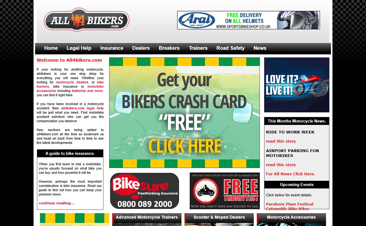 All4bikers.com - Home of the free motorcycle theory test & Motorbike theory test! Find Motorbike Accident Solicitors, Search for Bike Insurance and Motorcycle Dealers, Motorcycle News