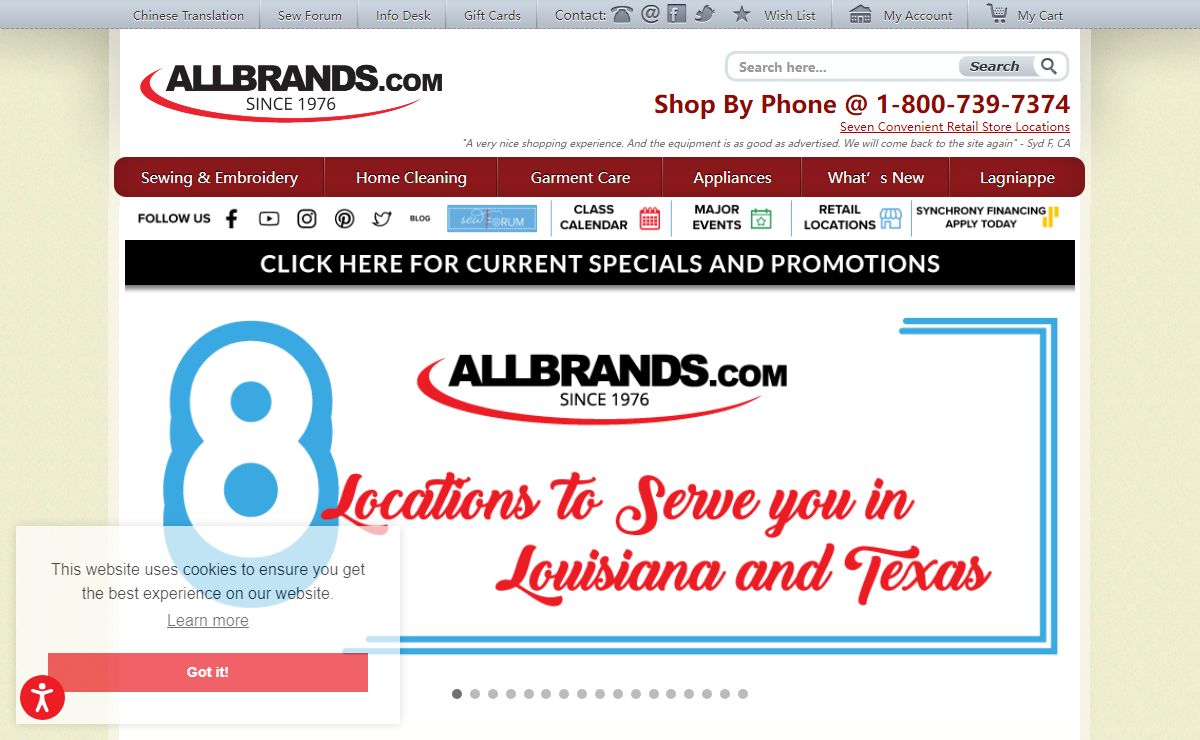 Sewing machines, embroidery machines, vacuum cleaners, small appliances - AllBrands.com