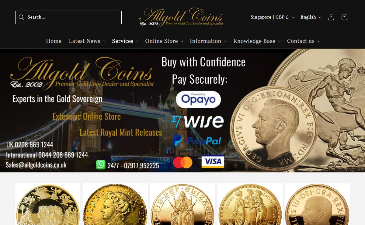 Allgold Coins Sovereigns, Bars, World Coins, Modern Proof Coins