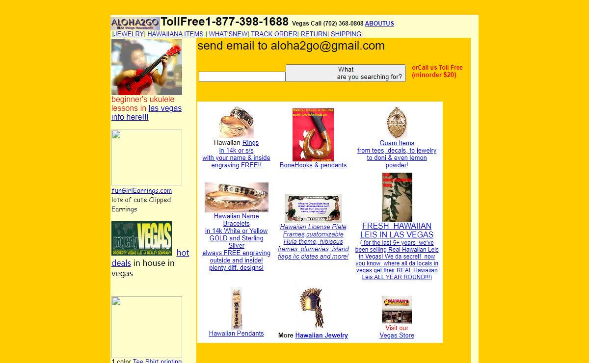 Aloha2go.com - Hawaiian Jewerly, Fresh Leis in Las Vegas, ukulele in vegas and more.. toll free 1-877-398-1688