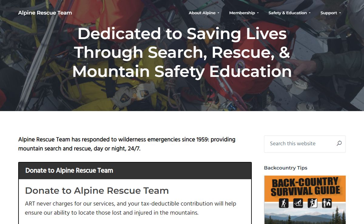 Alpine Rescue Team - Dedicated to Saving Lives Through Search, Rescue, & Mountain Safety Education