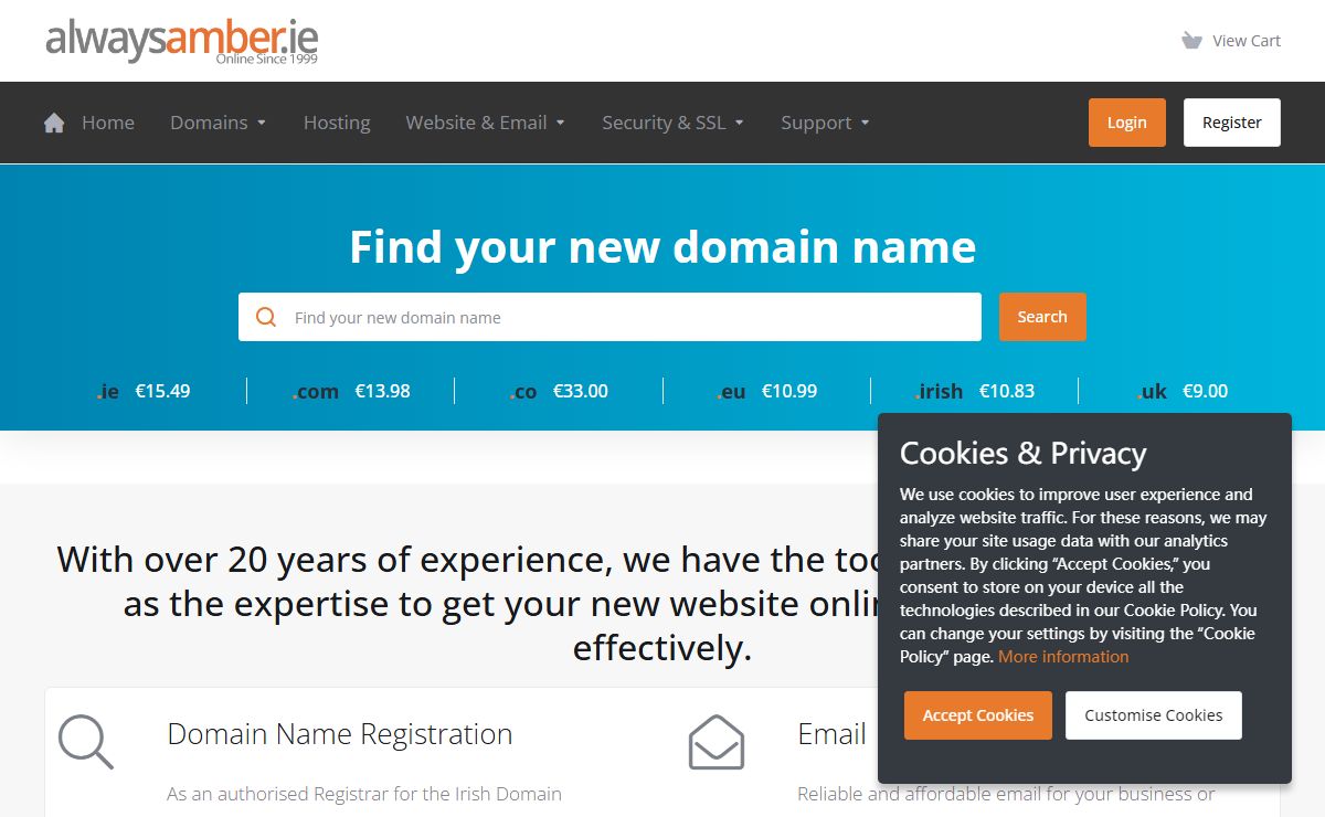 Irish domain name registration - Always Amber