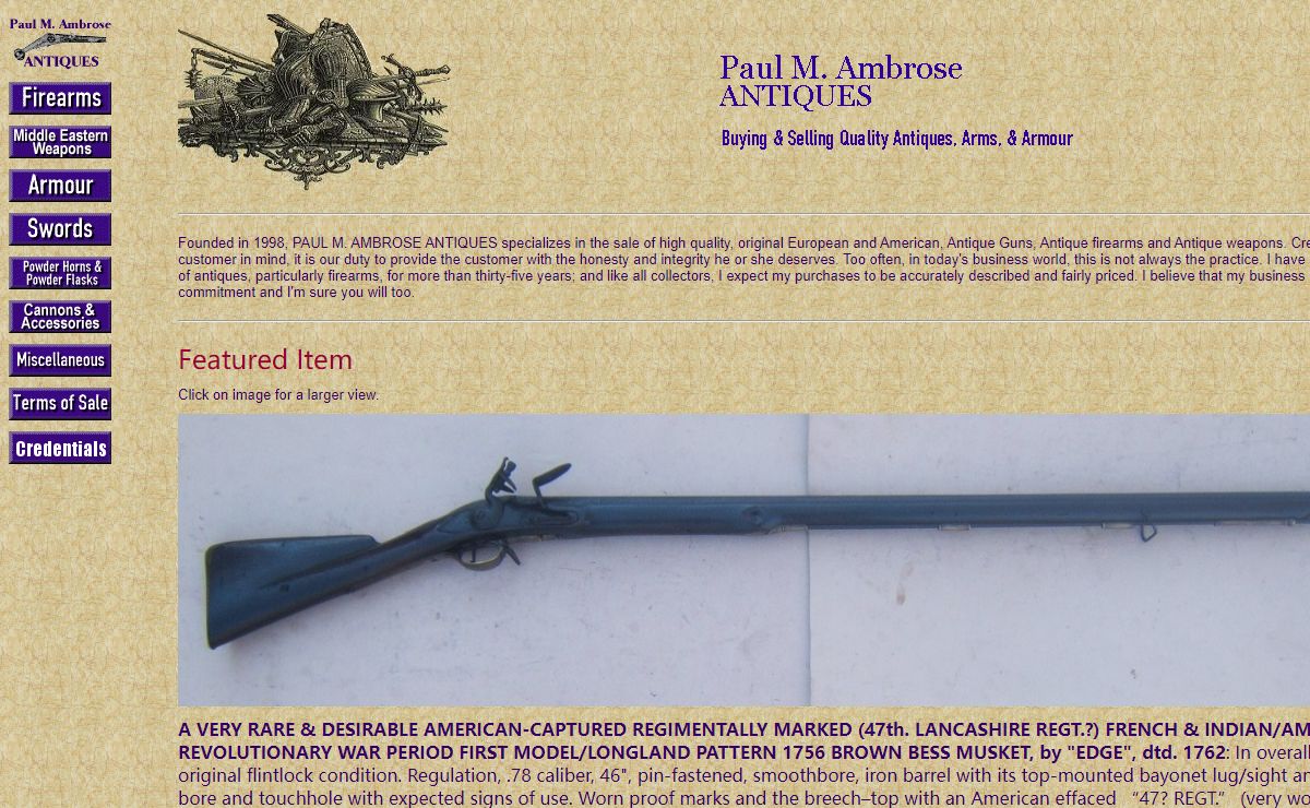 Ambrose Antiques, Antique Guns, Antique Firearms, Guns, Firearms, Antique Weapons, Antique Arms & Antique Armor, Antique Armour