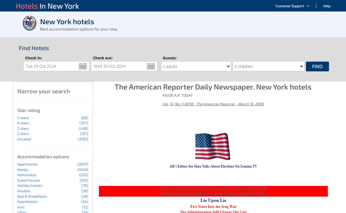 The American Reporter Daily Newspaper. New York hotels