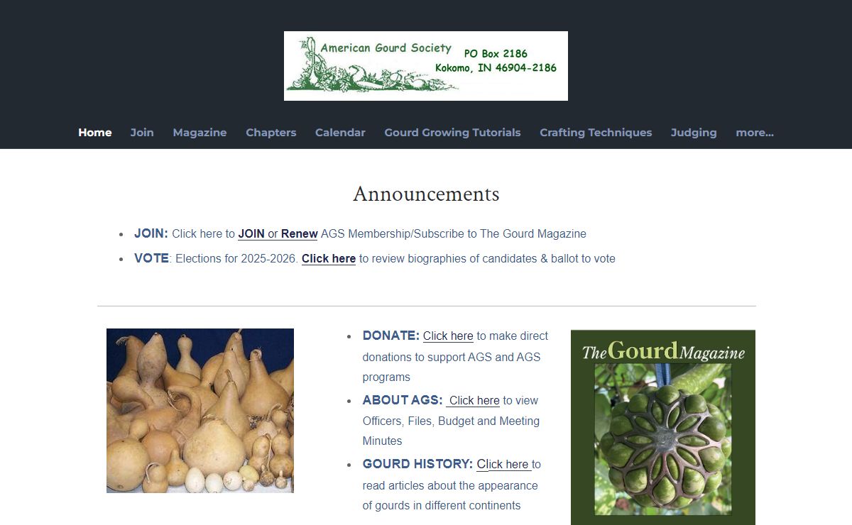 AMERICAN GOURD SOCIETY PO BOX 2186 KOKOMO, IN 46904 - Home