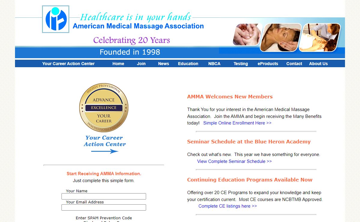 American Medical Massage Association provides ce programs, testing, products and licensing help for massage professionals
