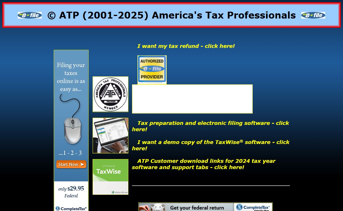 America's Tax Professionals - Tax Refund - ATP (2001-2024) Presents: TaxWise, Tax Cuts and Jobs Act, PortalSafe and Golden State Tax Training Institute - GSTTI.