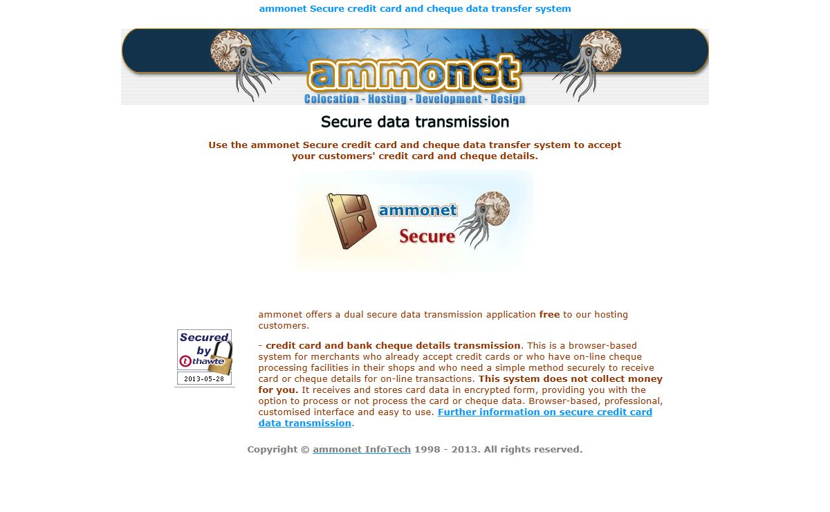 ammonet Secure credit card and cheque data transfer system