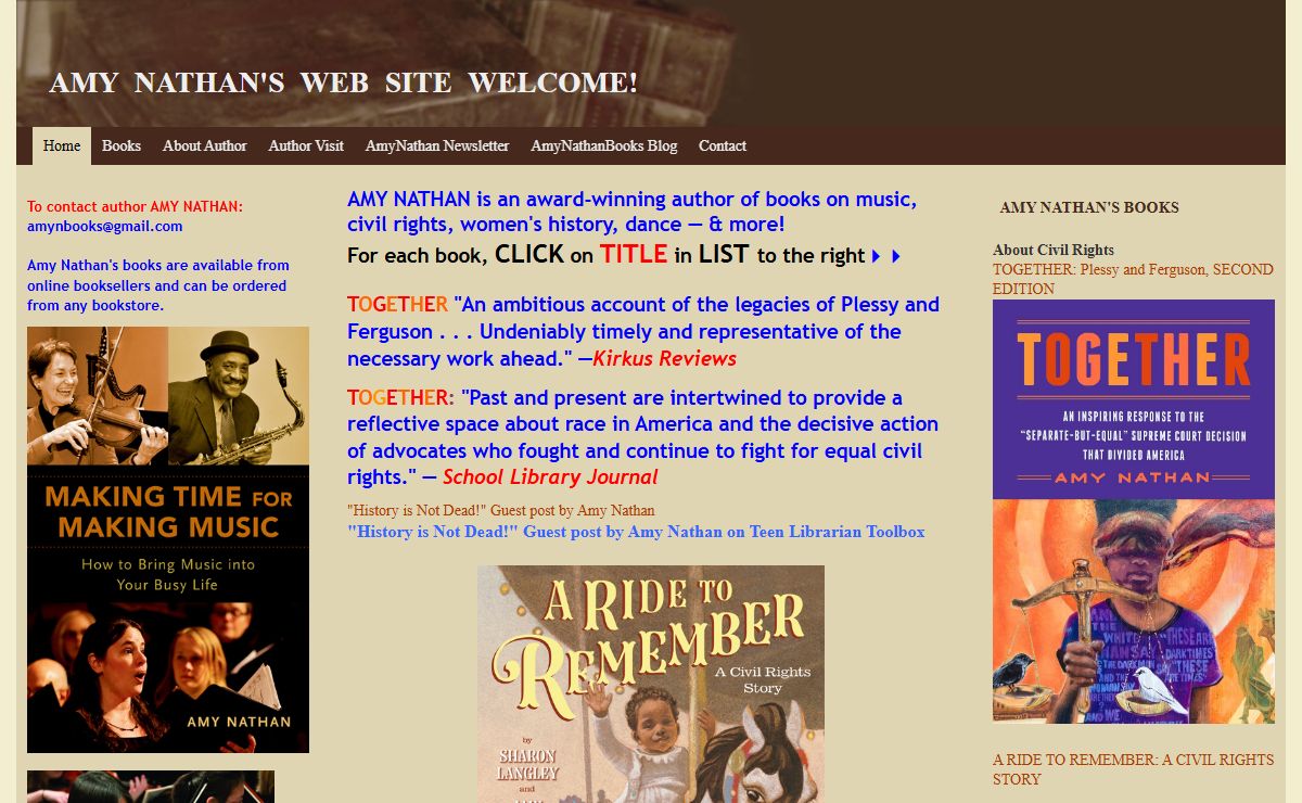 AMY NATHAN's Web Site WELCOME! - AMY NATHAN is an award-winning author of books on music, civil rights, women's history, dance — & more! For each book, CLICK on TITLE in LIST to the right44