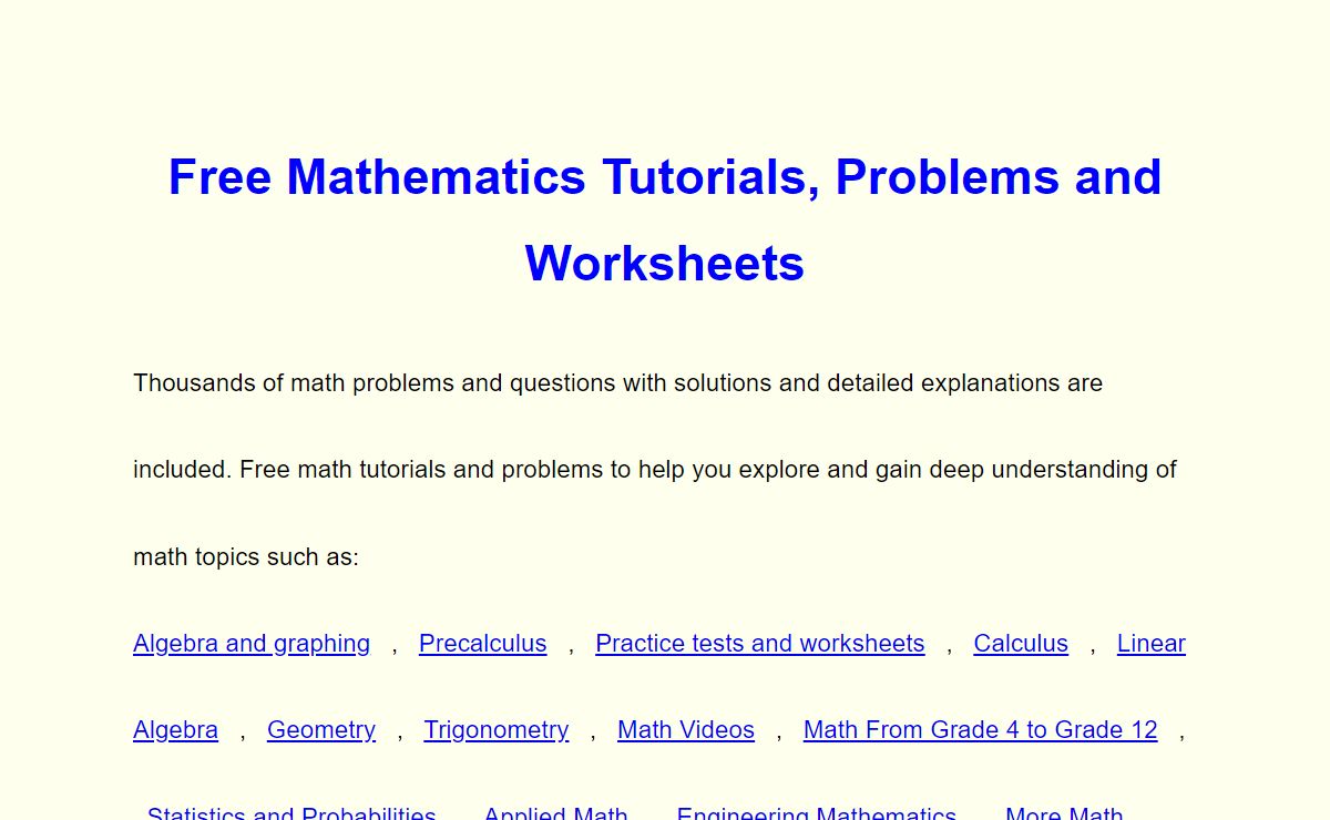 Free Mathematics Tutorials, Problems and Worksheets