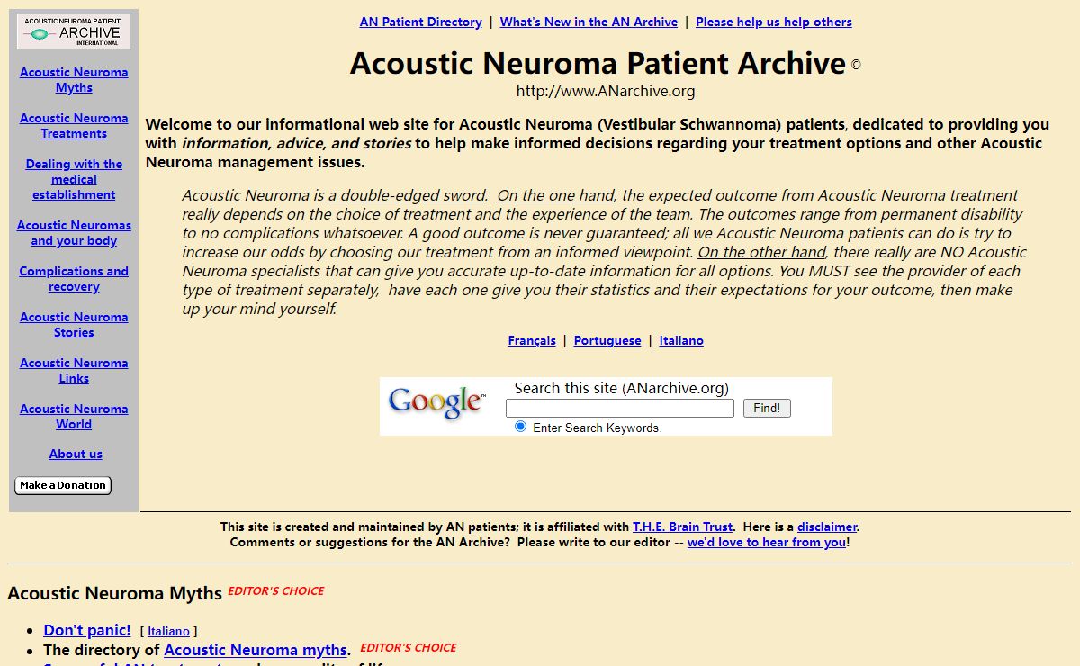 Acoustic Neuroma Patient Archive - Informational Resource