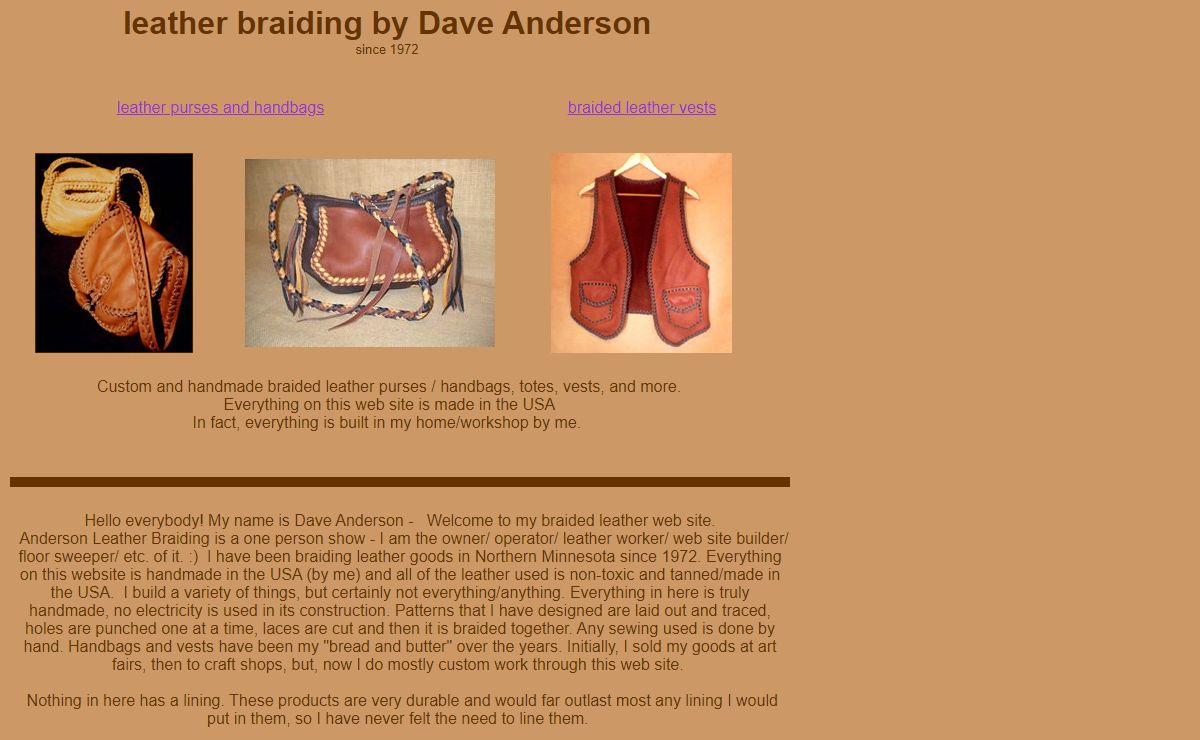 Anderson leather braiding, custom & handmade purses, handbags, & vests
