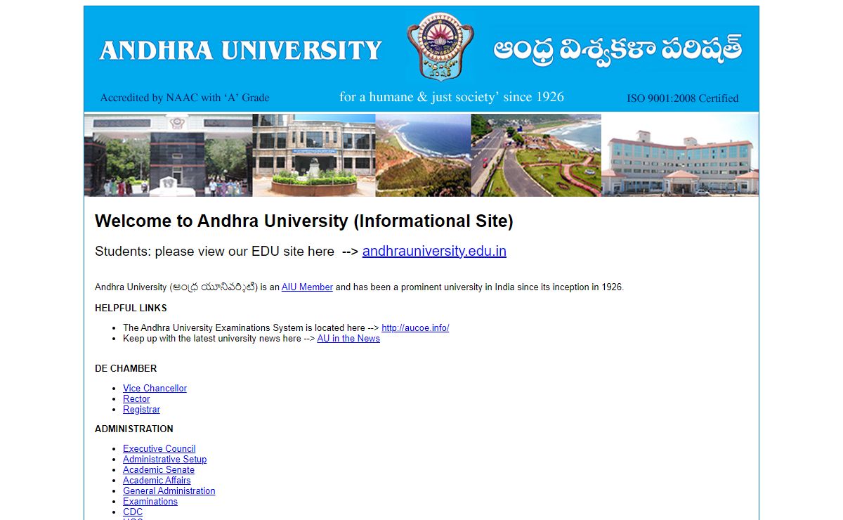 Welcome to Andhra University, Visakhapatnam, India