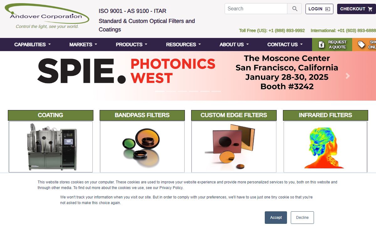 Custom High-Quality Optical Coatings & Optical Filters | Andover Corporation