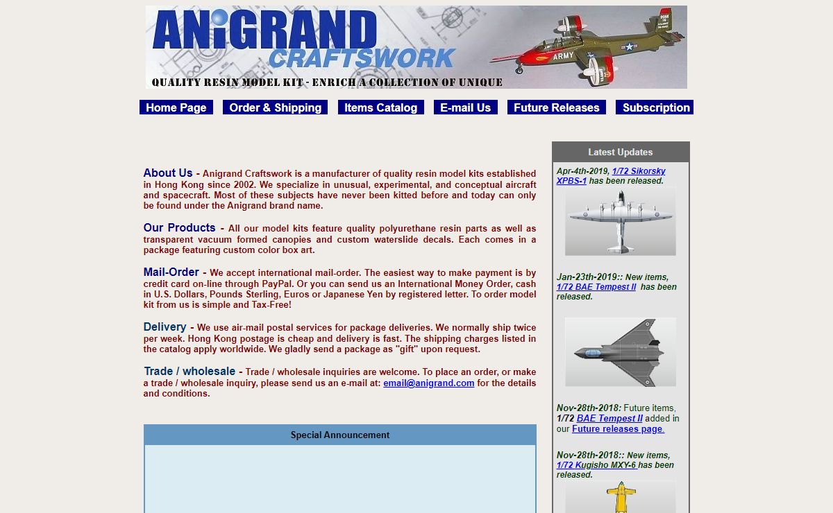 Anigrand Craftswork - resin model kit of airplane, spacecraft, helicopter, VTOL miliary vehicle, experimental aircraft prototype