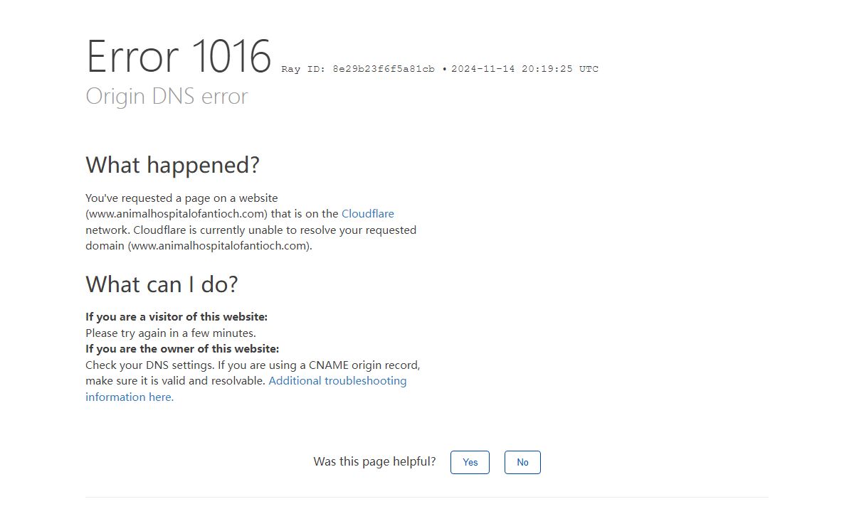 Origin DNS error | www.animalhospitalofantioch.com | Cloudflare