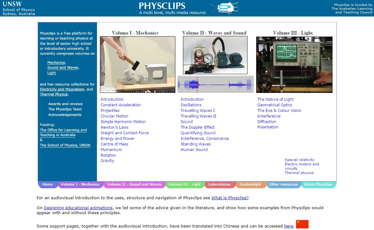Physics animations and film clips: Physclips.