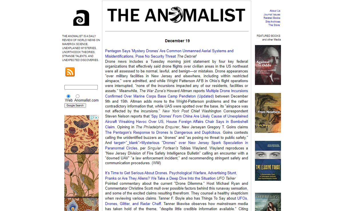 THE ANOMALIST: World News on UFOs, Bigfoot, the Paranormal, and Other Mysteries at the Edge of Science