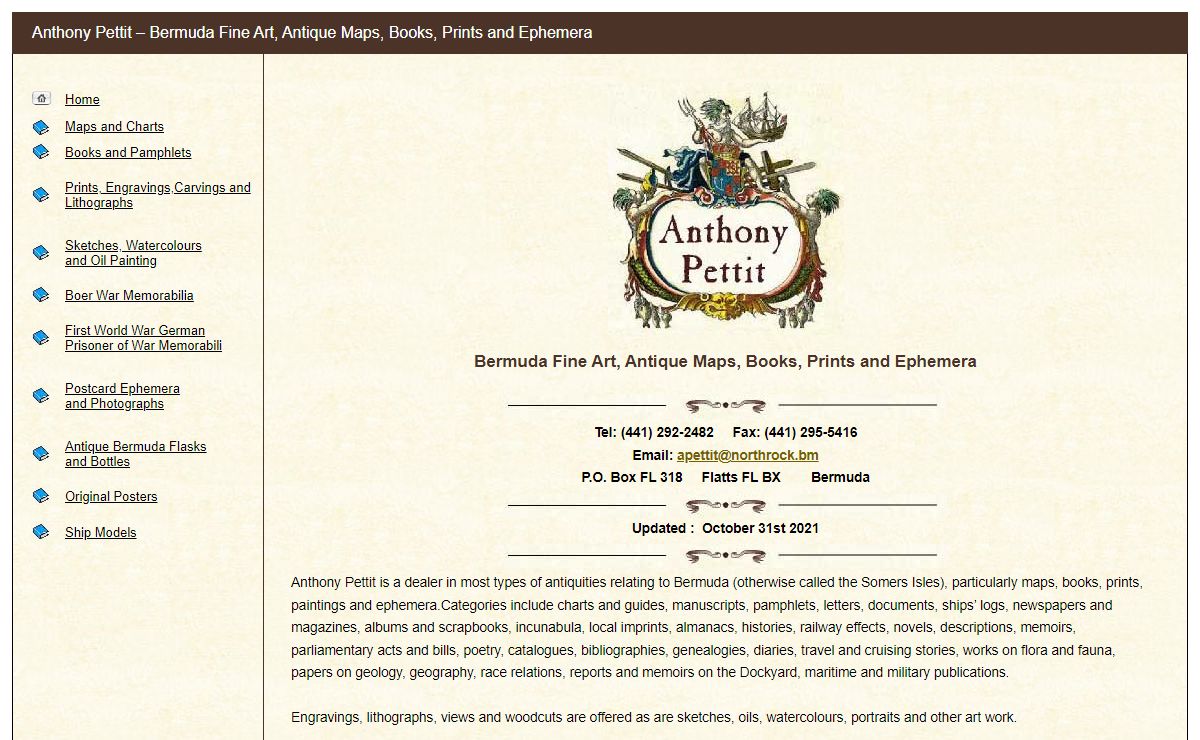 Anthony Pettit – Bermuda Fine Art, Antique Maps, Books, Prints and Ephemera