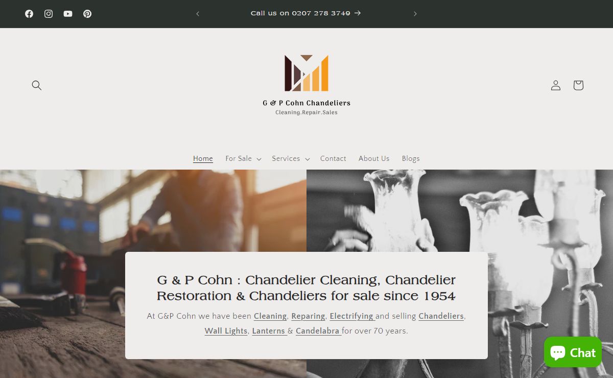 Chandelier Cleaning, Chandelier Repair, Chandelier sales at G & P Cohn